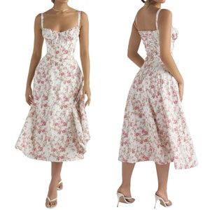 FLORAL PRINTED LACE UP BACK TIE STRING SLIT MIDI SUNDRESS - PINK